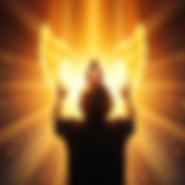 A person with hands raised in prayer, surrounded by a warm light, symbolizing divine intervention and guidance.