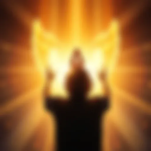 Believer Receiving Divine Guidance A person with hands raised in prayer, surrounded by a warm light, symbolizing divine intervention and guidance.