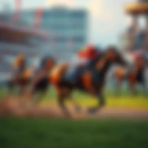 A racehorse and jockey competing on the track during the Belmont Stakes, with enthusiastic crowds in the background celebrating the event.