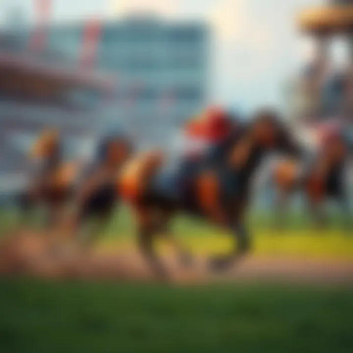 A racehorse and jockey competing on the track during the Belmont Stakes, with enthusiastic crowds in the background celebrating the event.