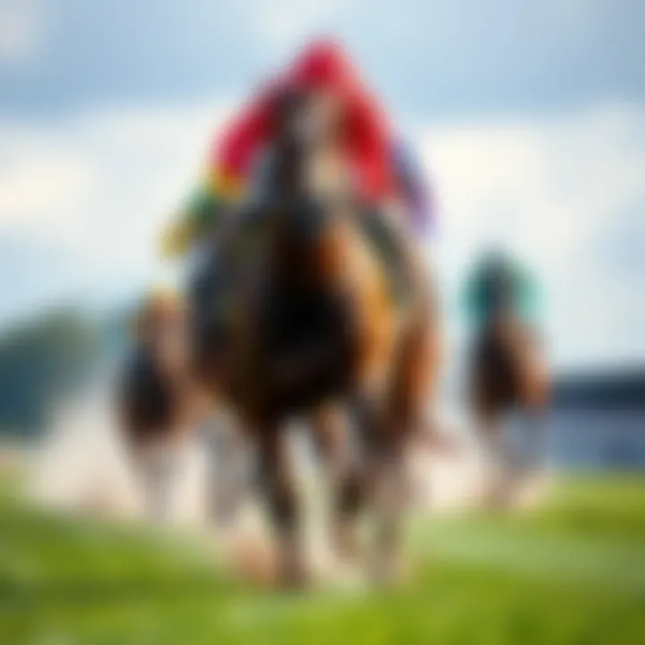 A horse racing on the turf track at Belmont Park, showing a slow pace compared to the usual excitement of the season.