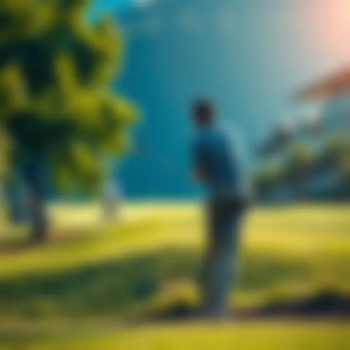Ben preparing to swing his golf club on the green