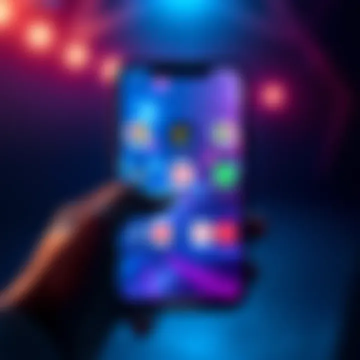 A smartphone displaying various betting app logos with a hand tapping on the screen.