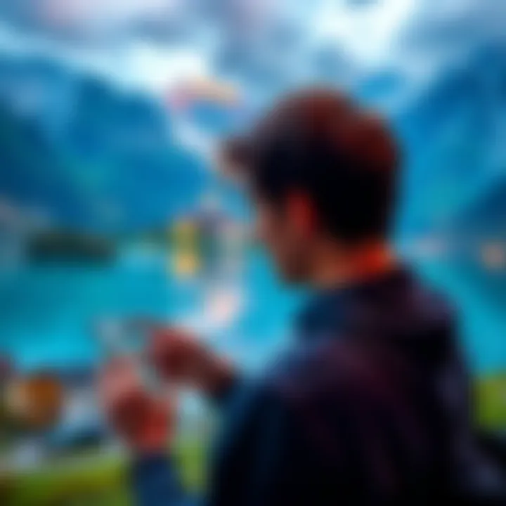 Connecting to Bet365 from Switzerland A person using a smartphone in a scenic Swiss landscape, accessing their Bet365 account