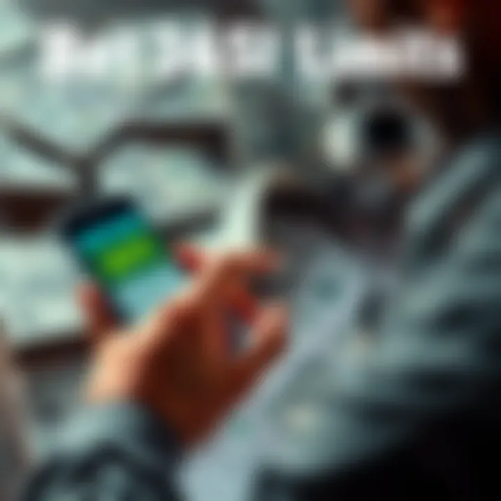 A person checking their mobile device for withdrawal limits on Bet365, with a background of cash and betting slips.