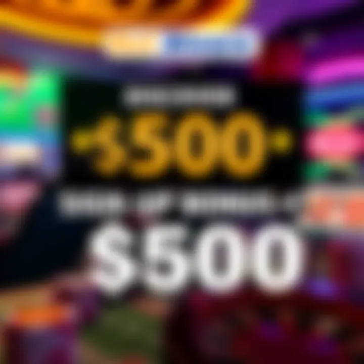 A graphic showing a $500 sign-up bonus offer from Bet Rivers with a casino game backdrop, highlighting fast payouts and successful betting with vibrant colors.