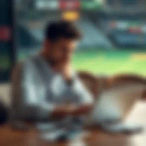 A worried individual sits at a table with a laptop, contemplating opening a betting account for their brother-in-law, with money and bank statements also visible.