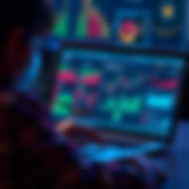 A person analyzing their betting history on a laptop with graphs and charts displayed on the screen, showing insights and advice.