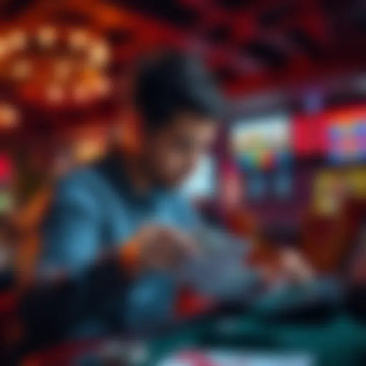 A person contemplating whether to cash out or let their funds ride while looking at betting slips and a calculator.