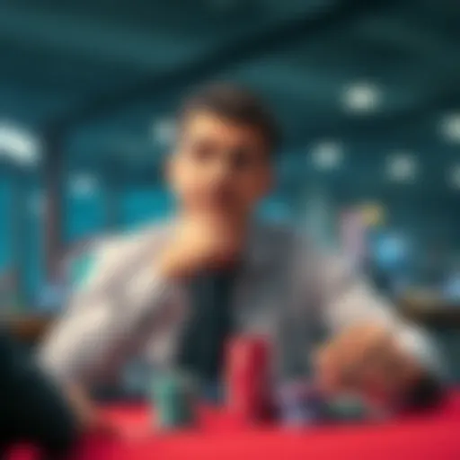 A person is contemplating whether to cash out or continue betting, with a game and chips in front of them.