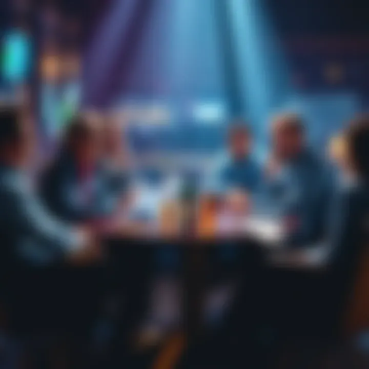 A group of people exchanging stories about betting and bonuses at a round table with drinks and papers