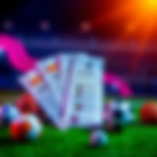 A graphic showing betting slips and sports logos, featuring basketball and soccer elements