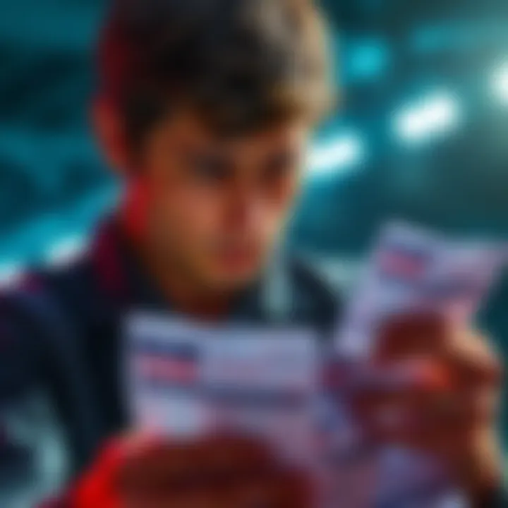 A person looking at betting slips with a concerned expression, reviewing the outcome of their bets after losing $450.
