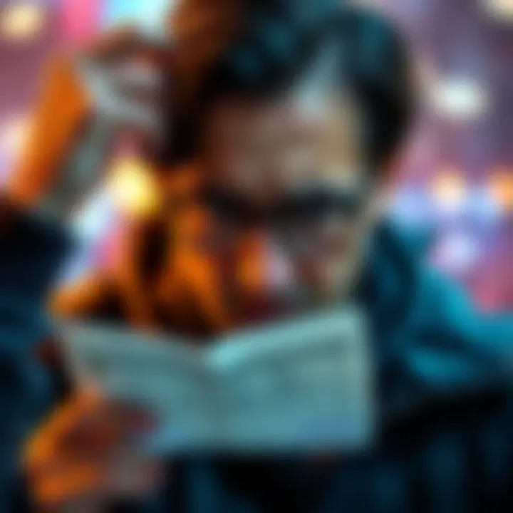Individual with a worried expression, staring at a betting slip while holding their head, representing regret over a lost gamble.