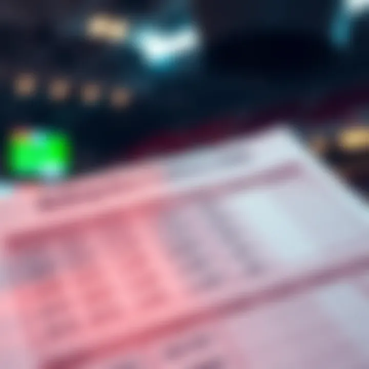 Betting odds display Close-up of a betting slip showing odds and predictions for various sports