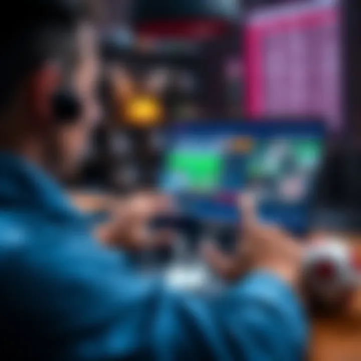 A person analyzing betting odds on a laptop with sports images on the screen