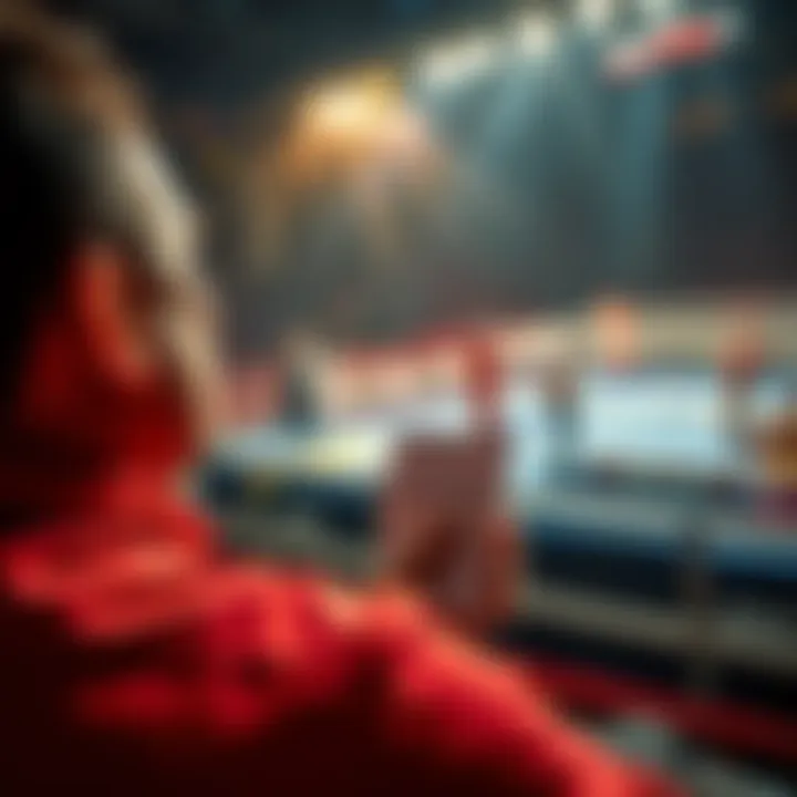 A person nervously watches a boxing match while holding a betting slip, capturing the tension of wagering on Tenaglia's fight.