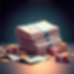 An illustration showing a stack of cash and betting slips, symbolizing payouts in gambling.