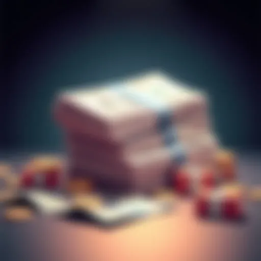 An illustration showing a stack of cash and betting slips, symbolizing payouts in gambling.