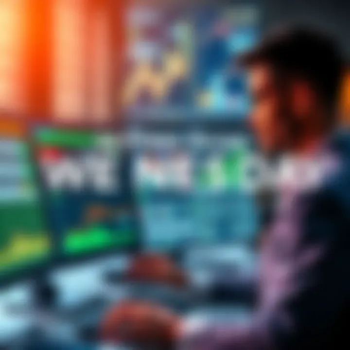 A person reviewing betting selections on a computer with charts and graphs in the background.