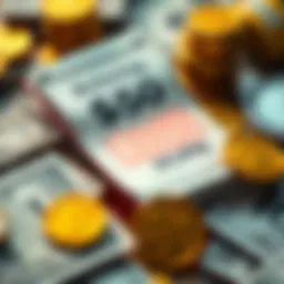 A close-up of a betting slip showing a $50 wager with a large payout potential of $9,000, surrounded by cash and betting tokens.