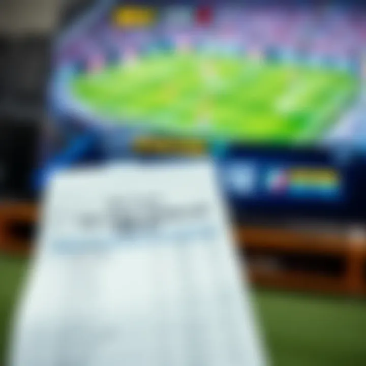 A close-up of a betting slip showing a 12 leg parlay bet alongside a TV screen displaying a soccer game halftime score.