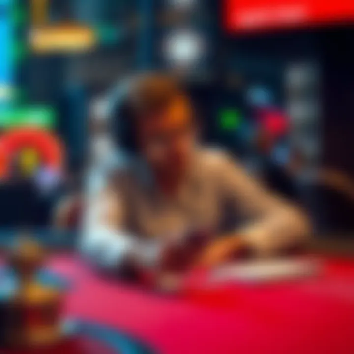 A person analyzing betting options and calculations to recover gambling losses at a table