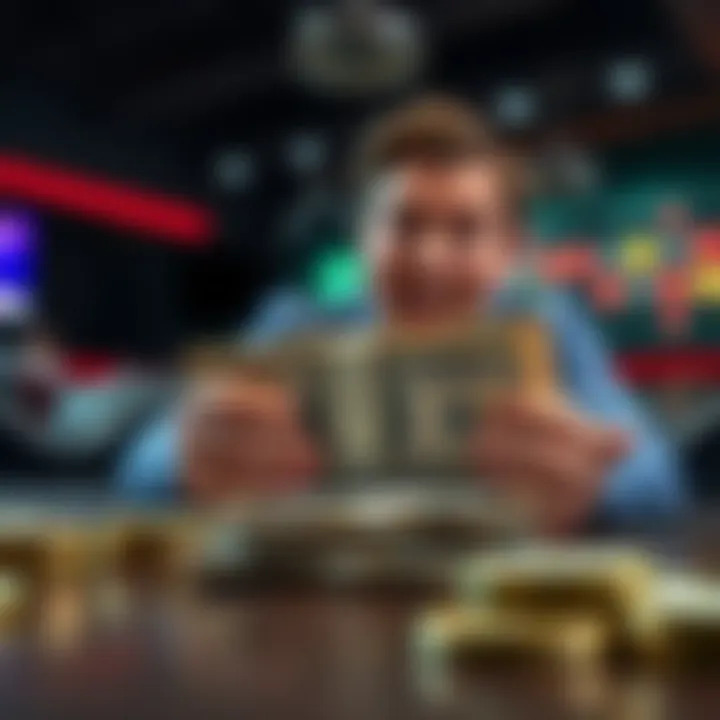 A person holding a stack of cash with a betting slip on the table, showing excitement for a betting strategy