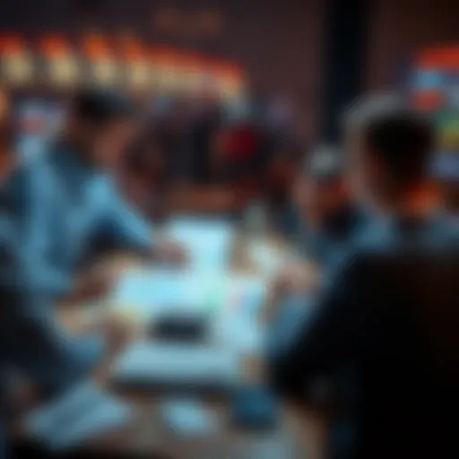 People discussing betting strategies with charts and betting slips on a table