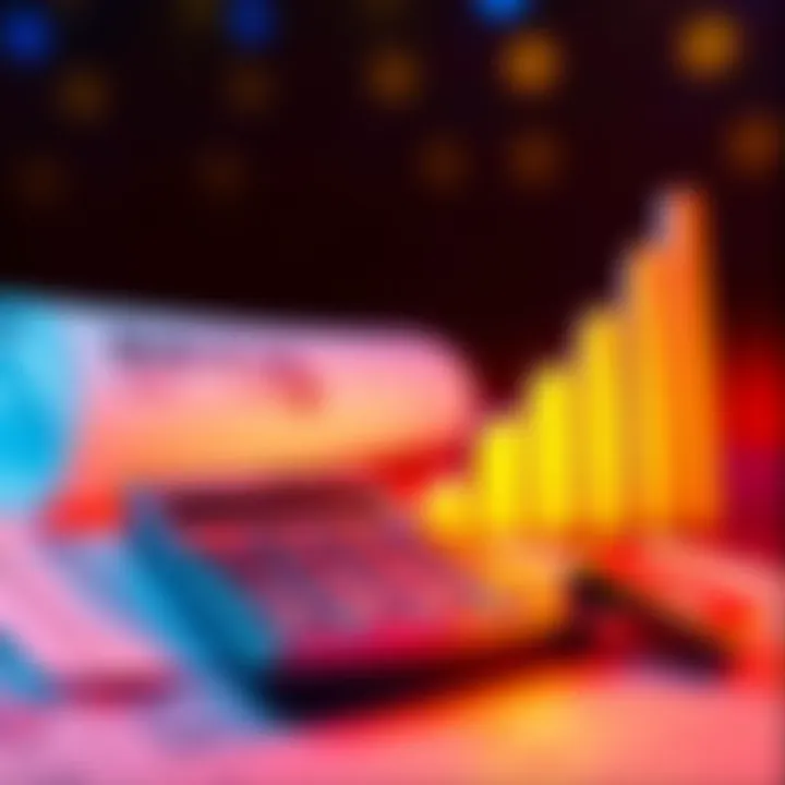 Illustration of betting slips and a calculator with upward trending graphs, symbolizing a forecasted gain of +6 units in February.