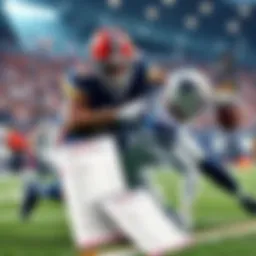 Betting Strategy on Football Players A graphic showing a football player tackling another while betting slips for Stafford's sacks and Jeanty's receiving targets are in the foreground.