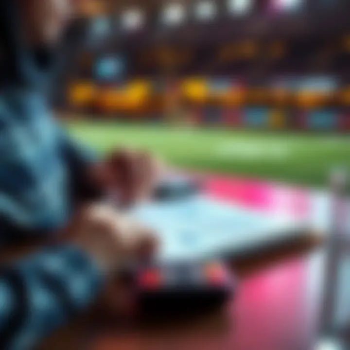 A person analyzing betting options on a table with a notebook and calculator, focused on ATS betting strategies.