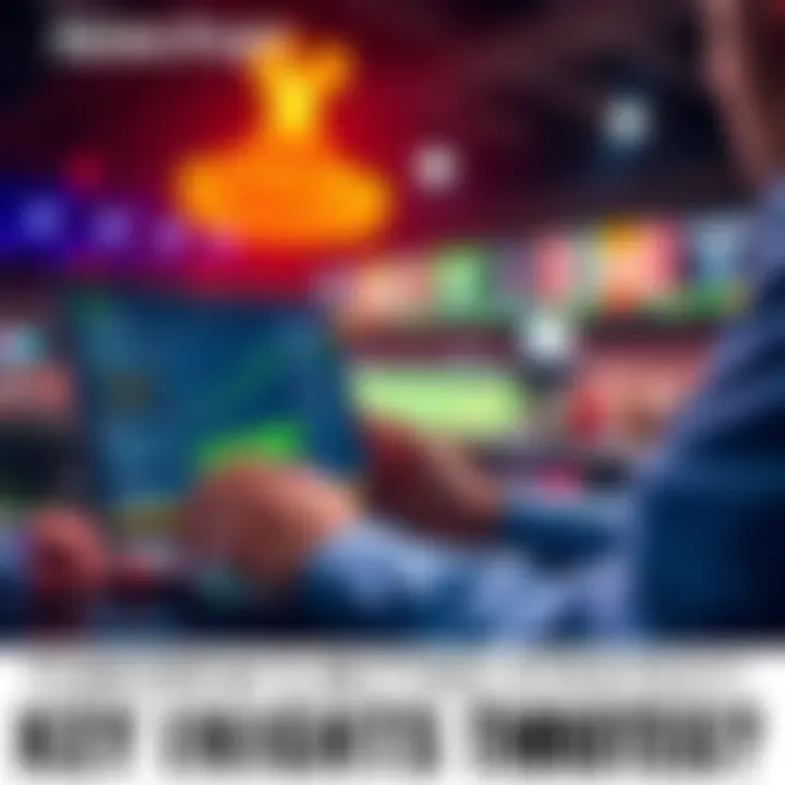 A person analyzing betting data and strategies on a laptop with sports events in the background