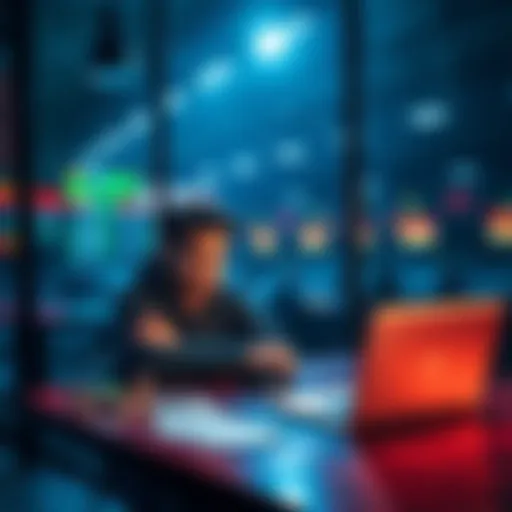 A person sitting at a table with betting slips and a laptop, thinking about their wagering strategy and profits.