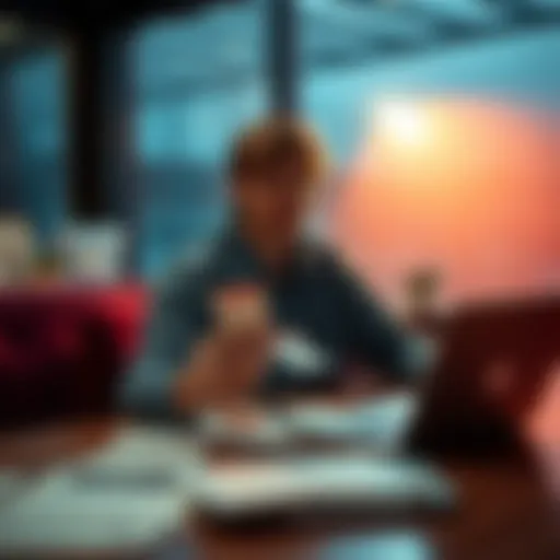 A person sitting at a table with a laptop and betting slips, contemplating a betting reset, with a focus on a winning slip in hand