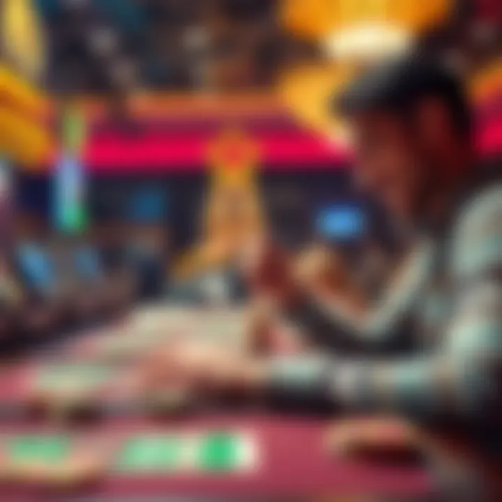 A person at a betting table adjusting their wager from a high amount to a lower one, showing excitement for potential wins.