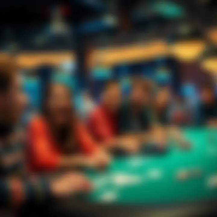 Group of individuals showing emotions at a betting table, with chips and cards in front of them