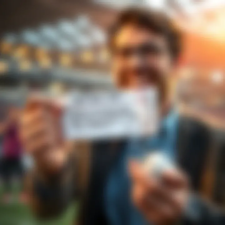 A person holding a betting slip with tips written on it, smiling in excitement for potential wins