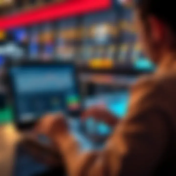 A person analyzing sports betting statistics on a laptop with FanDuel Sportsbook open, preparing for last-minute bets.