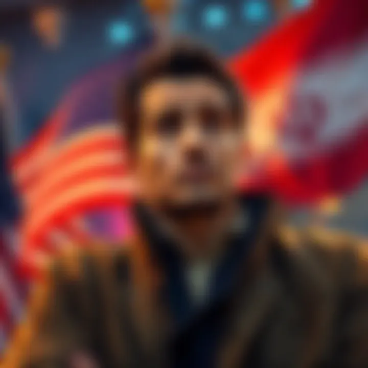 A person contemplating a bet on potential US strikes against Iran, with flags of the US and Iran in the background.