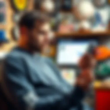 A bettor taking a final look at his Fanduel account before deleting it, with baseball memorabilia in the background, symbolizing the end of his MLB season experience.
