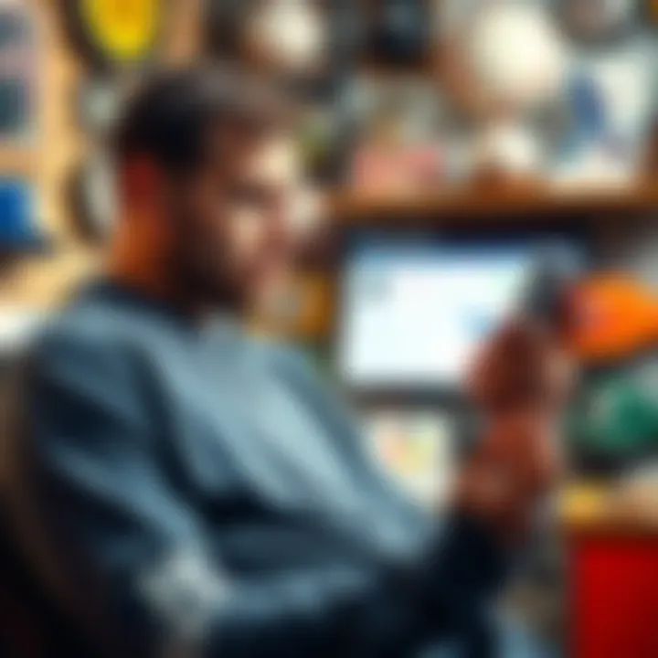 A bettor taking a final look at his Fanduel account before deleting it, with baseball memorabilia in the background, symbolizing the end of his MLB season experience.