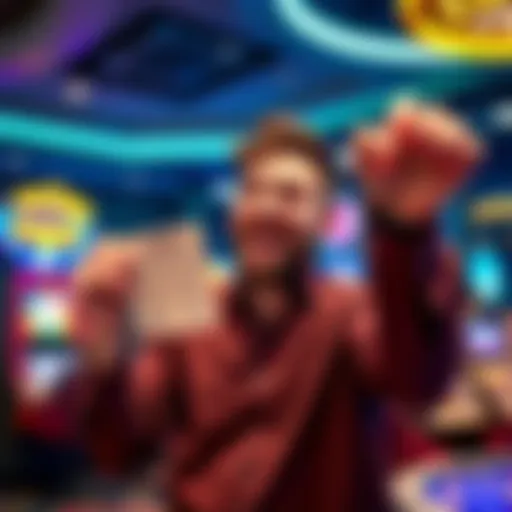 A happy bettor displaying their gambling ticket after hitting the hard 6 with a $4500 payout, fist raised in excitement at a casino.