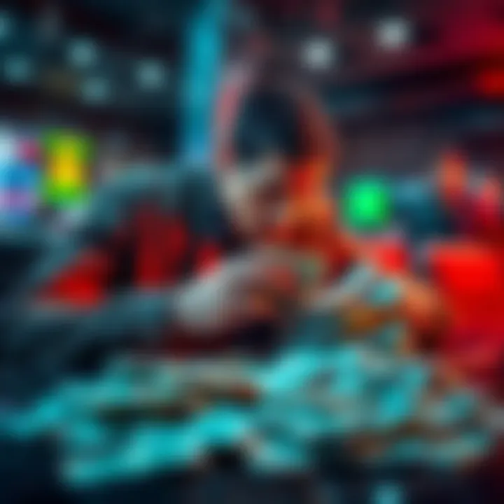 A disappointed bettor looks at a pile of losing cash on a table with sports betting slips nearby