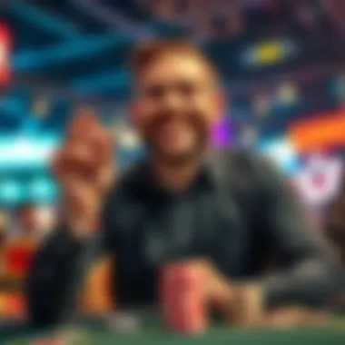 Bettor Celebrating After Breaking Even A bettor smiles, holding a stack of chips as they celebrate reaching a point of balance after a series of bets.