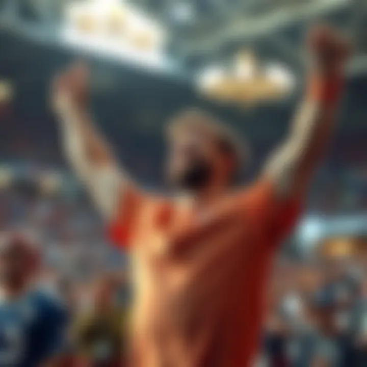Bettor celebrating home team win A happy bettor raises their arms in excitement after the home team wins, despite losing two bets.