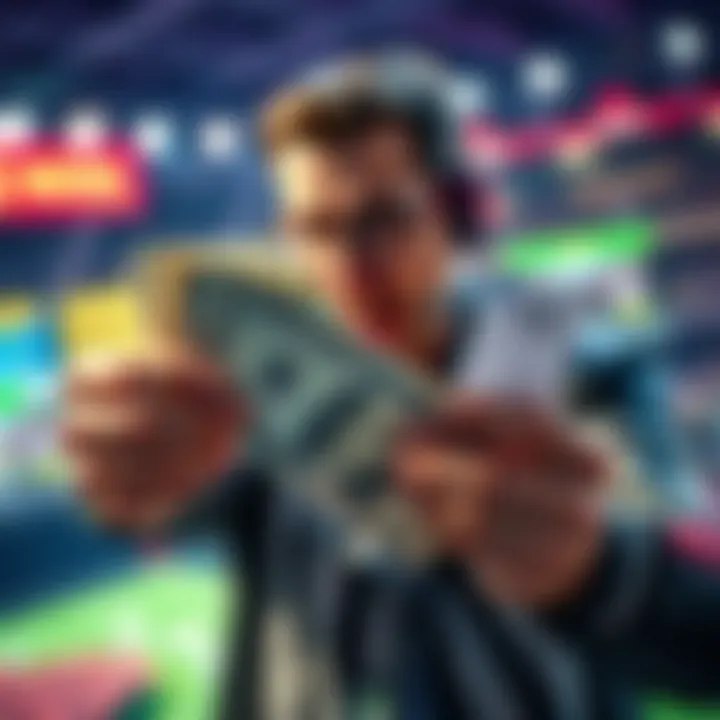 A person holding cash with a betting slip, showing excitement over a potential big win from a small wager.