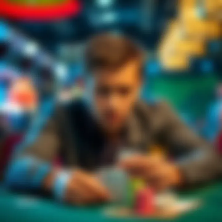 A person at a gambling table shows a pained expression as they look at their cards, signaling the end of a high-stakes bet.