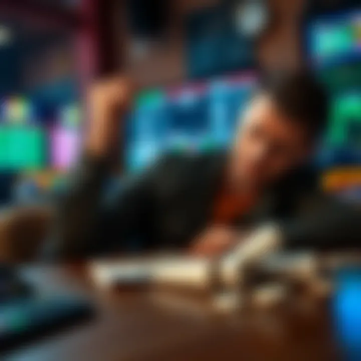 Bettor reflecting on gambling losses A worried bettor sits at a table with betting slips and a calculator, looking stressed and deep in thought about recent losses and missed opportunities in sports betting.