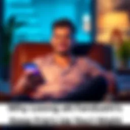 A relaxed person sitting in a comfortable chair, smiling while looking at a smartphone with betting app open, symbolizing peace after losing a bet.